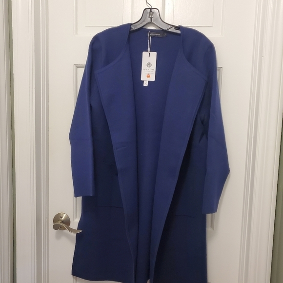 NWT Merokeety Navy Blue Open Front Midi Length Cardigan Size Large, Classic - Picture 8 of 9